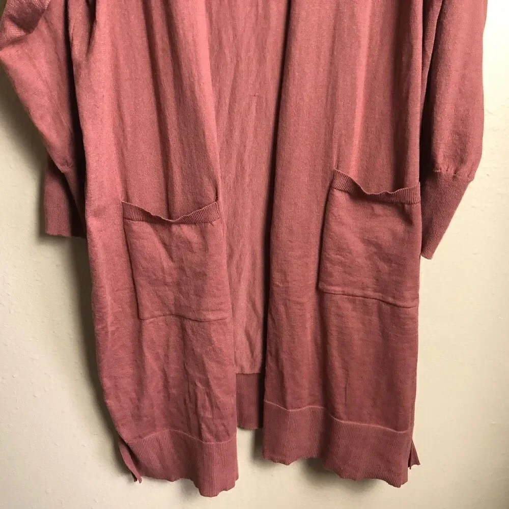 Nine West Open Front Duster Long  Cardigan Sweater Pockets SZ 3X